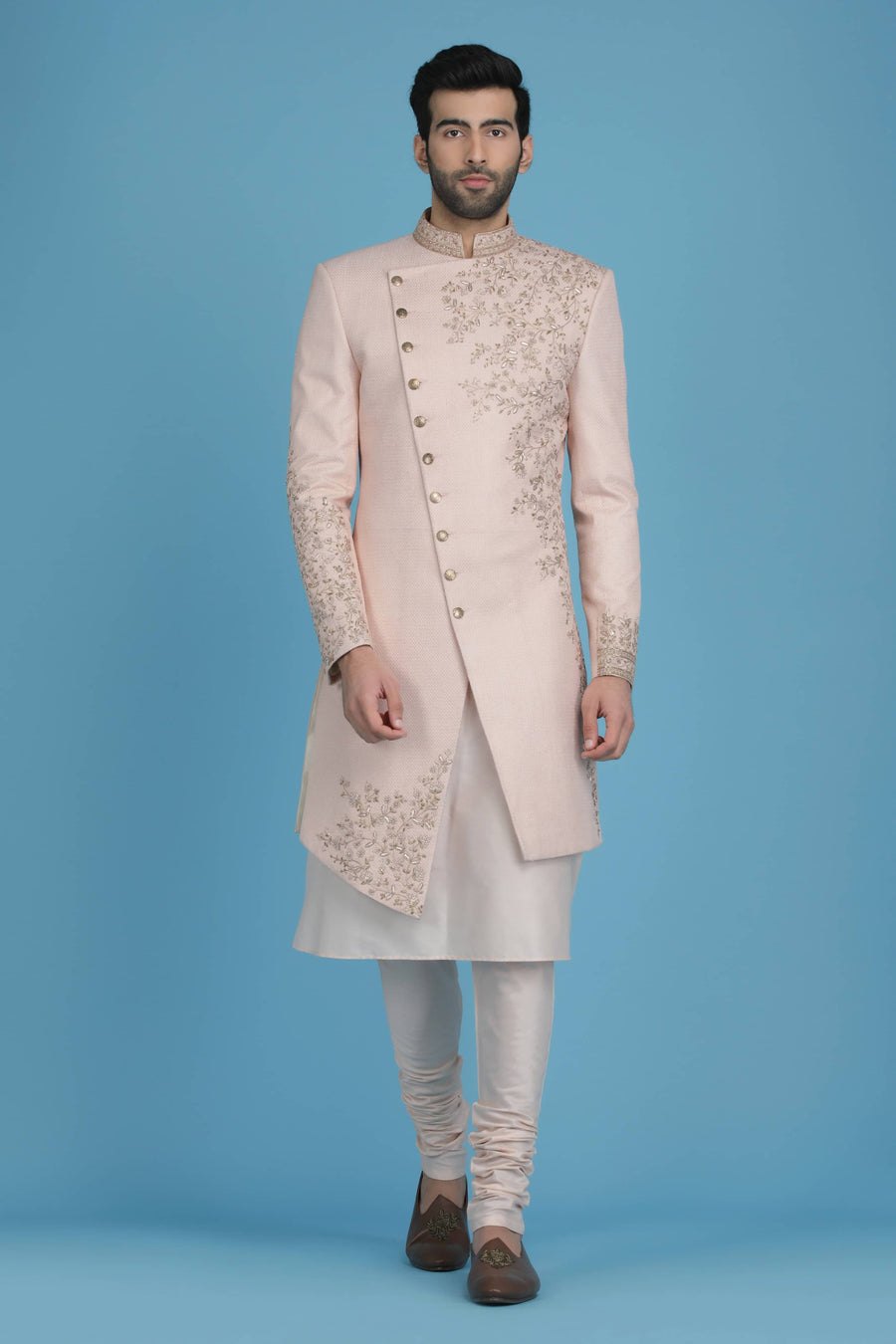 Off-white Embroidered Indowestern