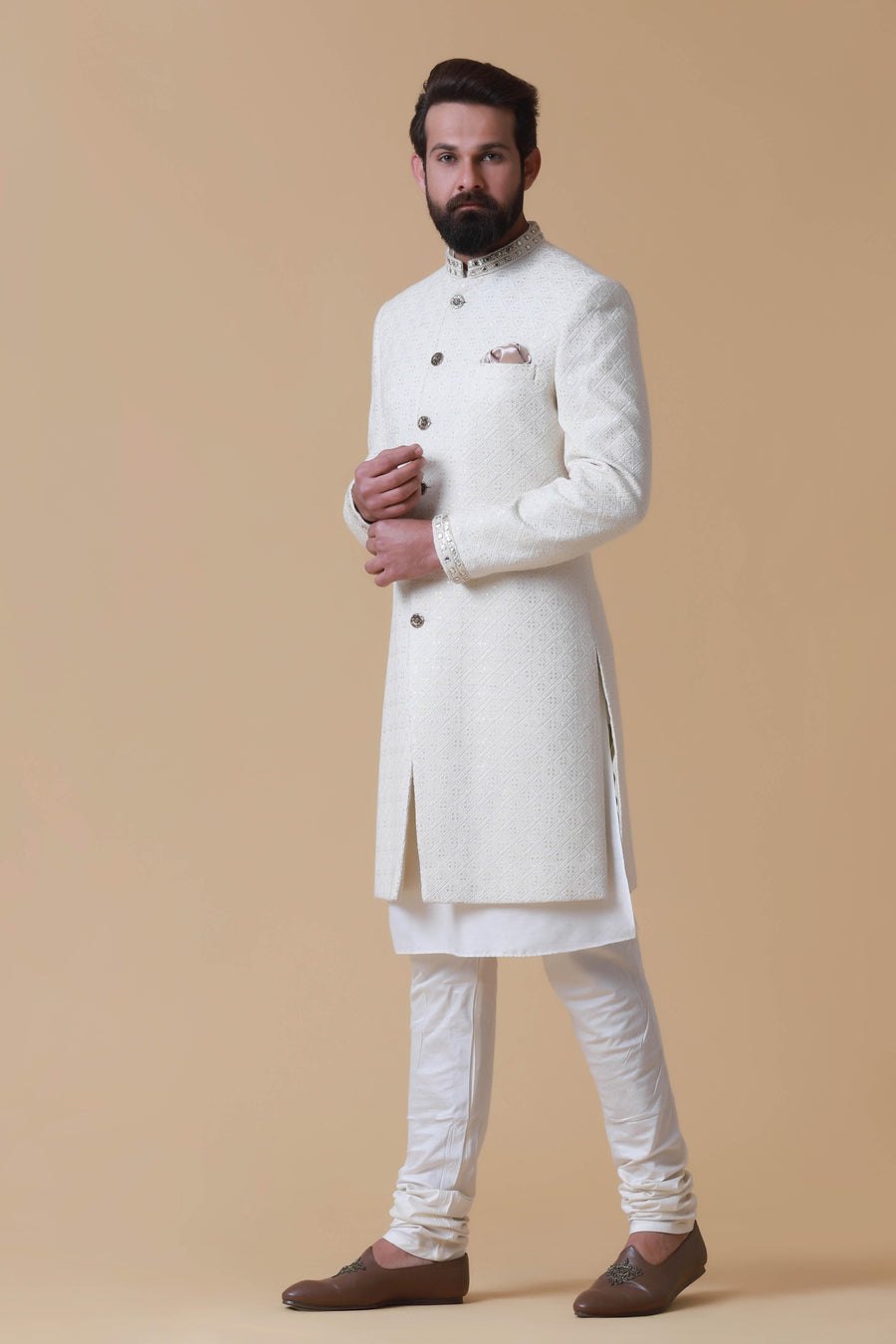 White Chikankari Indowestern