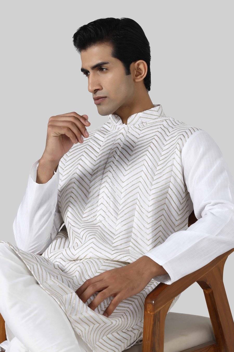 Ivory Chevron Kurta Set