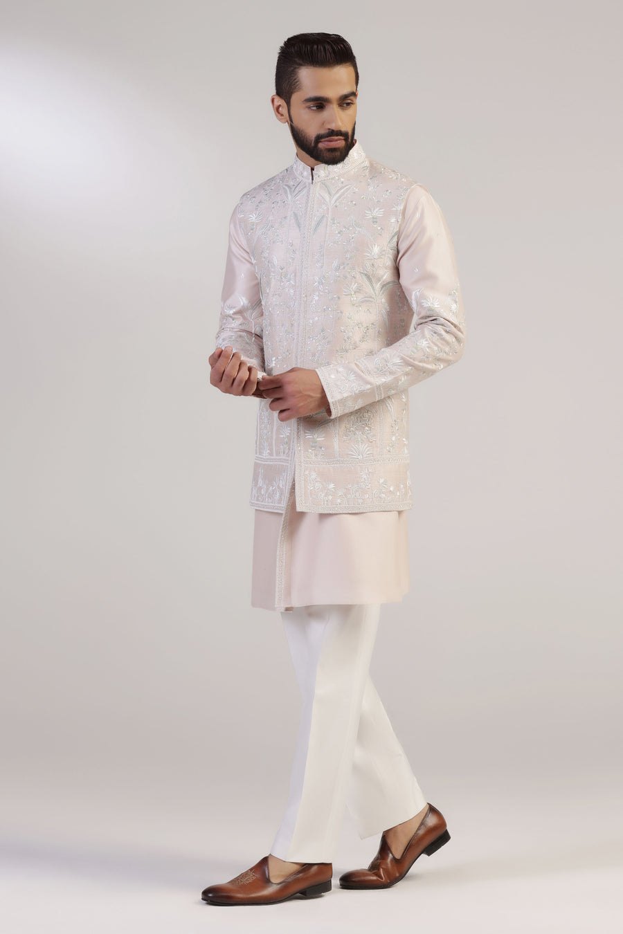 Pink Embroidered Jacket Set