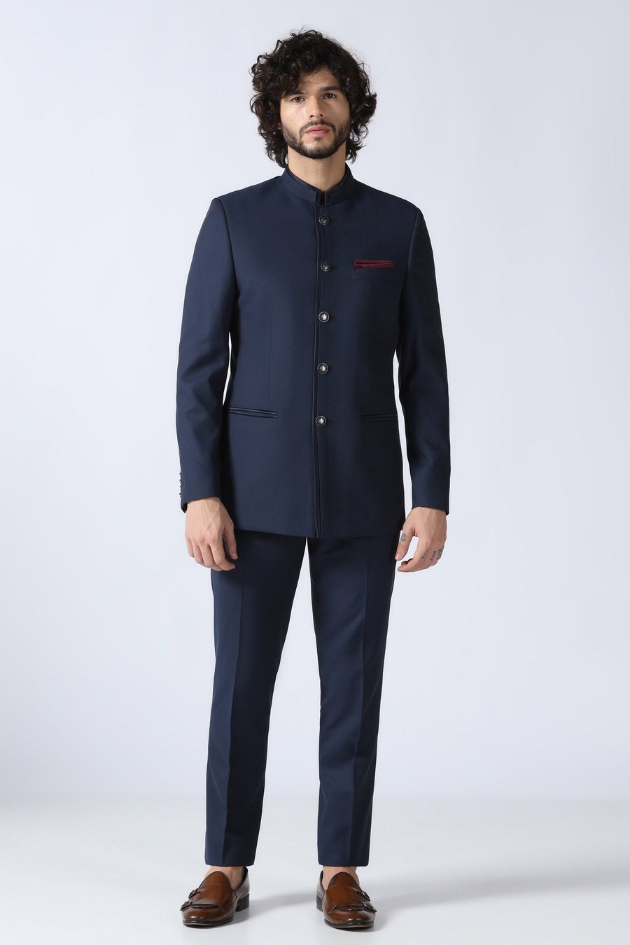 Navy Textured Bandhgala