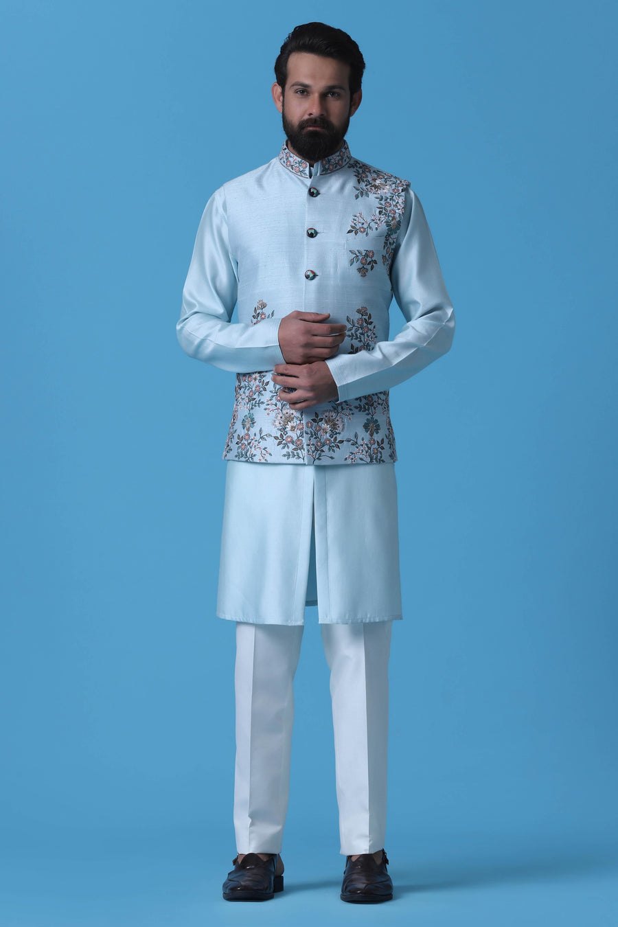 Light Blue Mirrorwork Jacket Set
