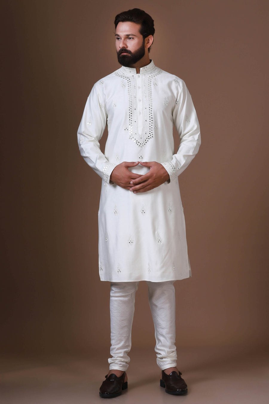 White Mirror-work Kurta Pajama