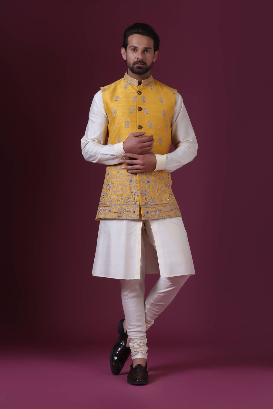 Yellow Kirandori Nehru Jacket