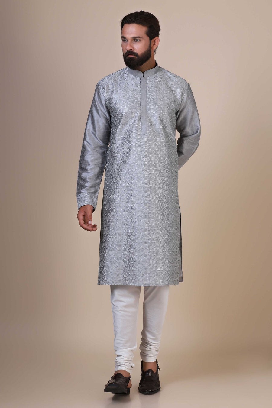 Grey Embroidered Kurta Pajama