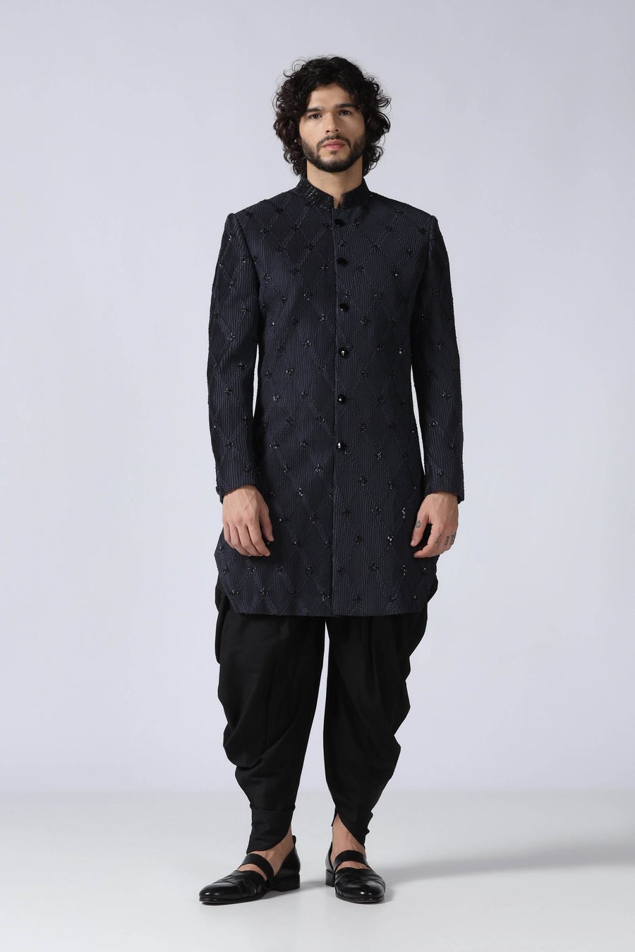 Navy Pintuck Indowestern