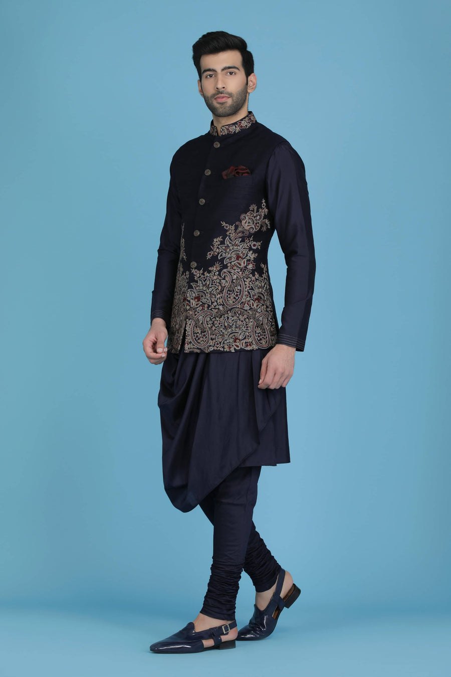 Black Embroidered Nehru Jacket Set