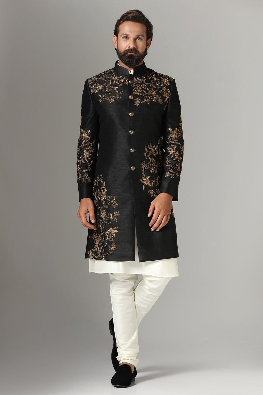 Black Raw-Silk Indo-Western