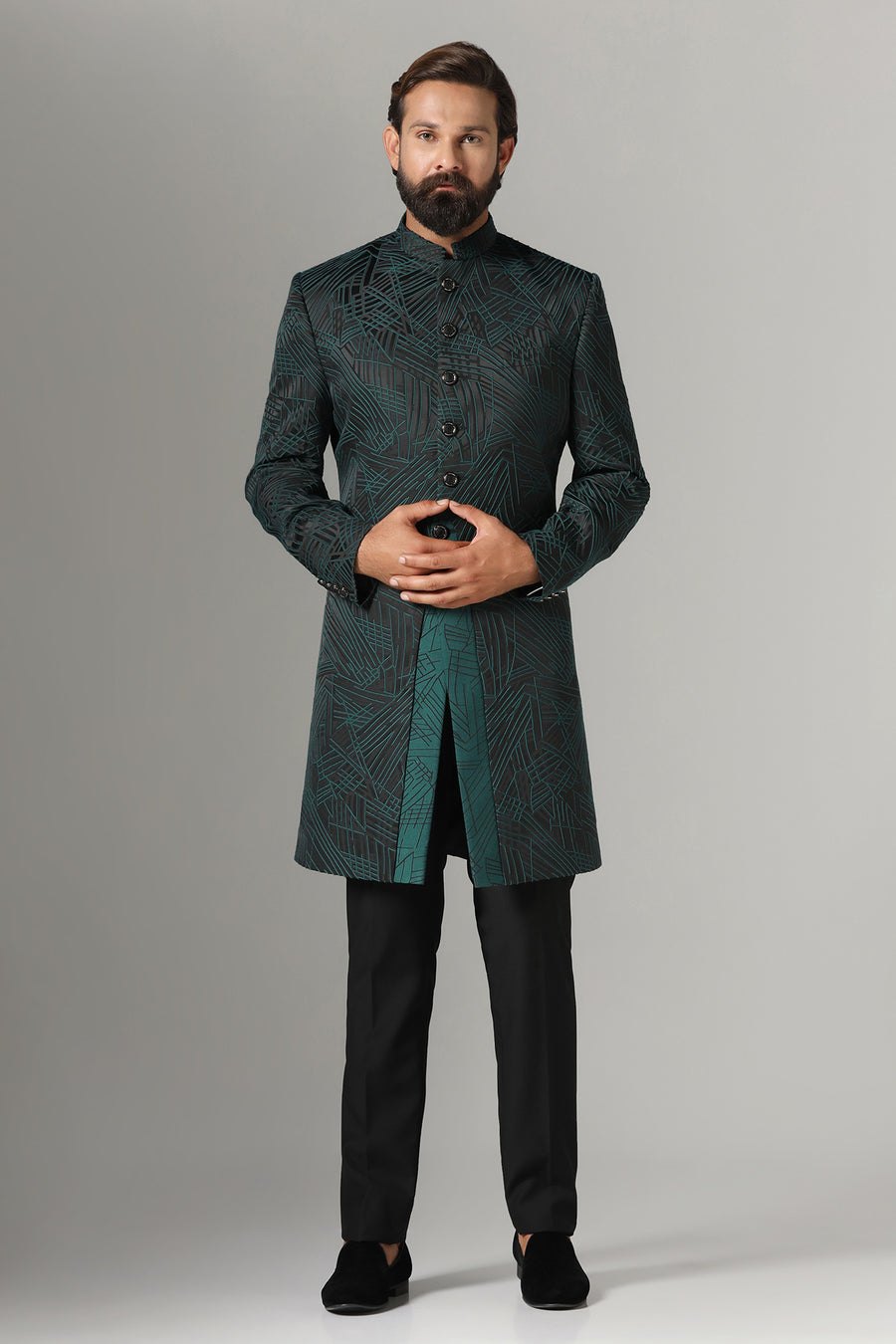 Black-Green Textured Indo-Western