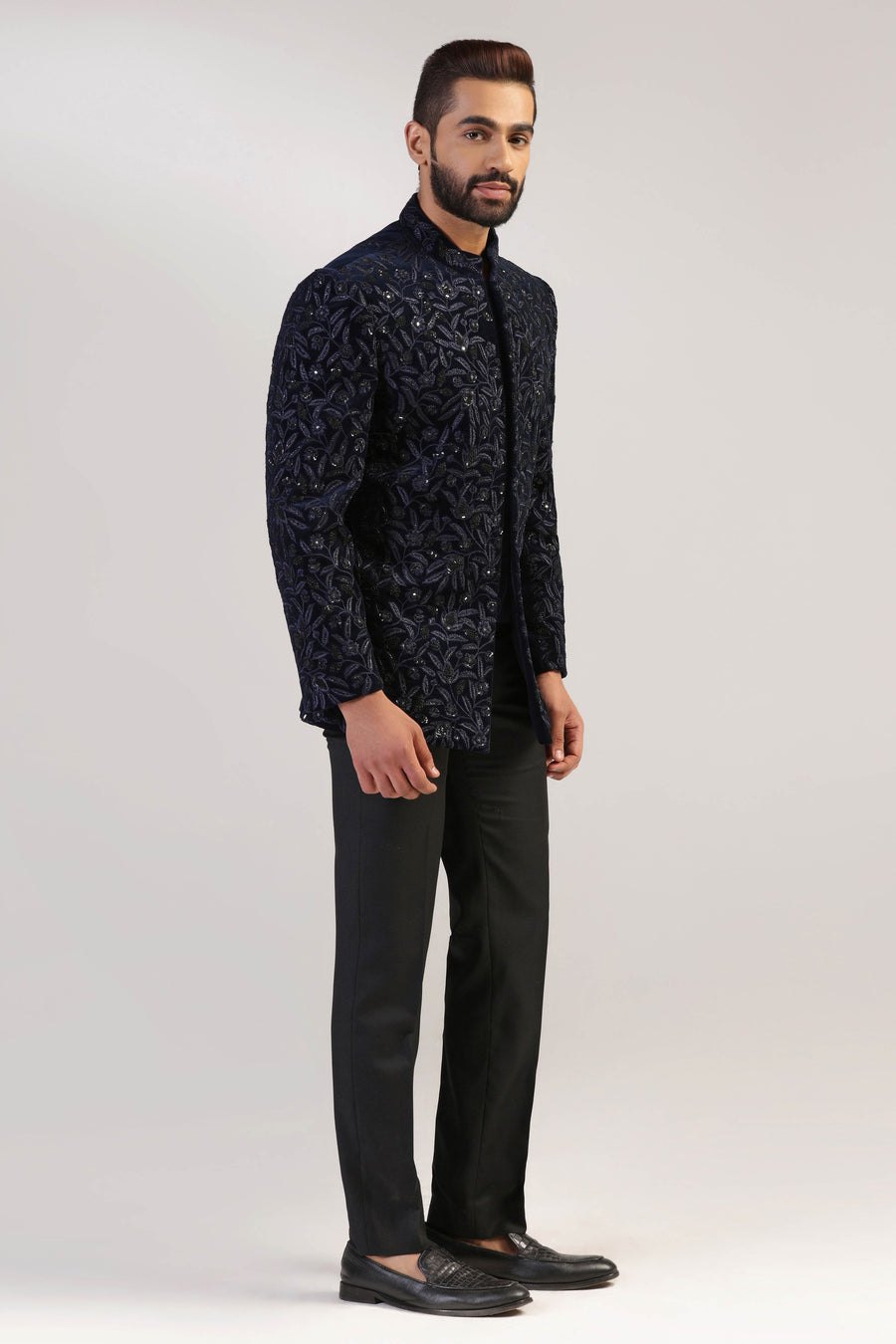 Navy Velvet Bandhgala