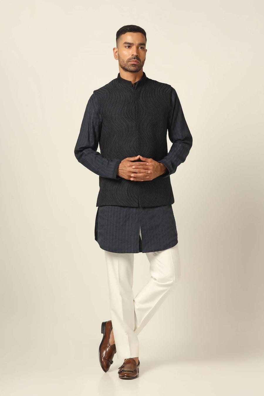 Navy Nehru jacket with Embroidery