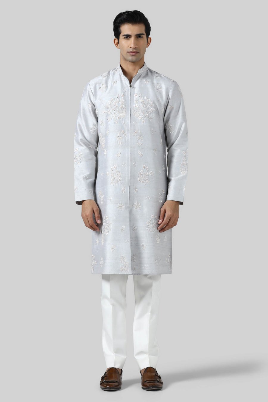 Grey Embroidered Kurta Set