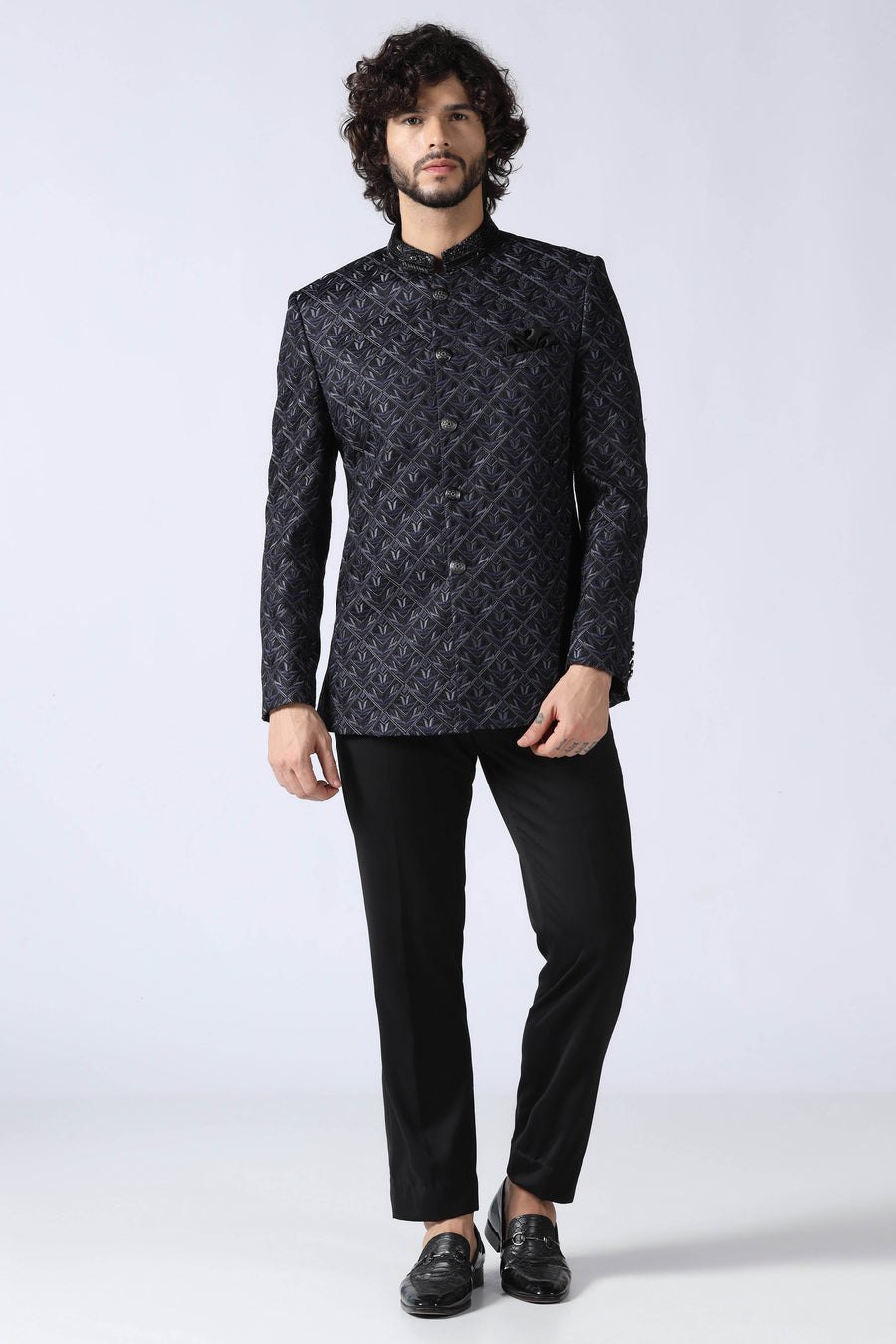 Navy Geometric Bandhgala
