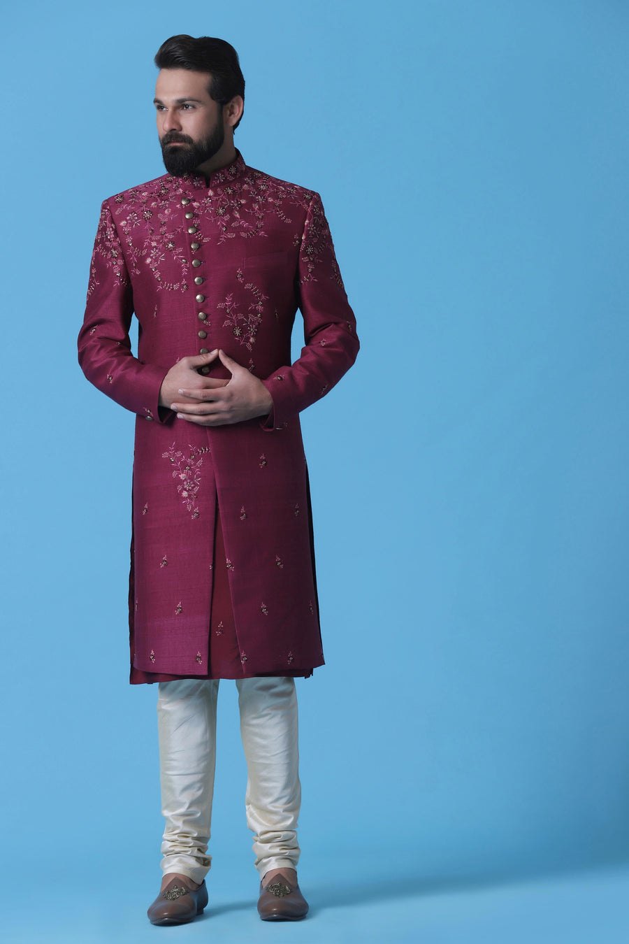 Maroon Embroidered Indowestern