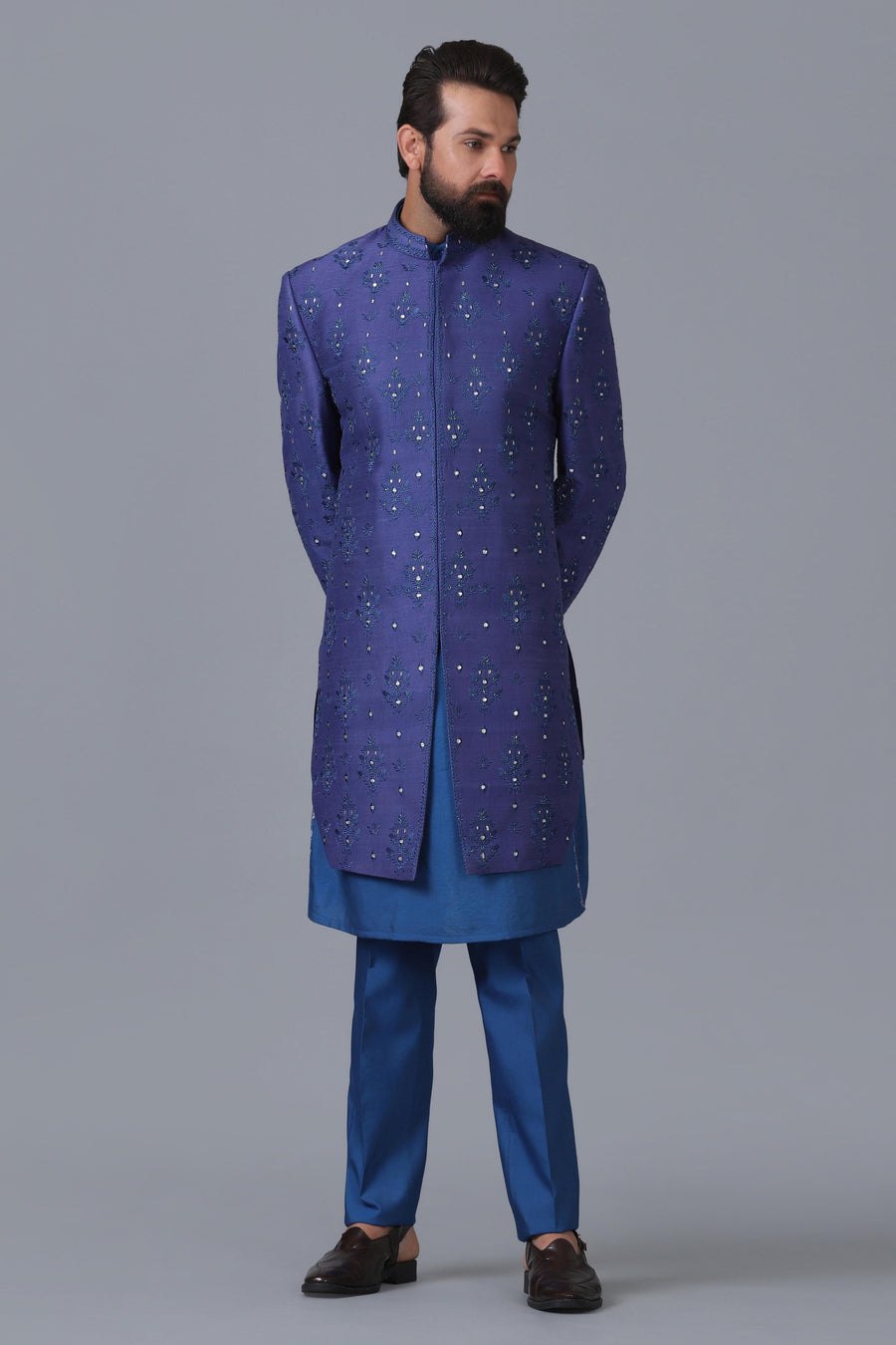 Blue Embroidered Indowestern