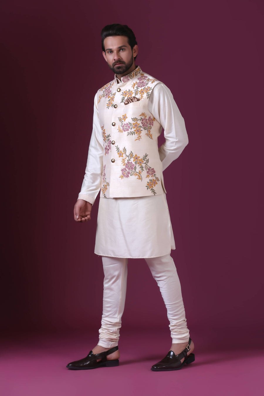 White Embroidered Nehru Jacket