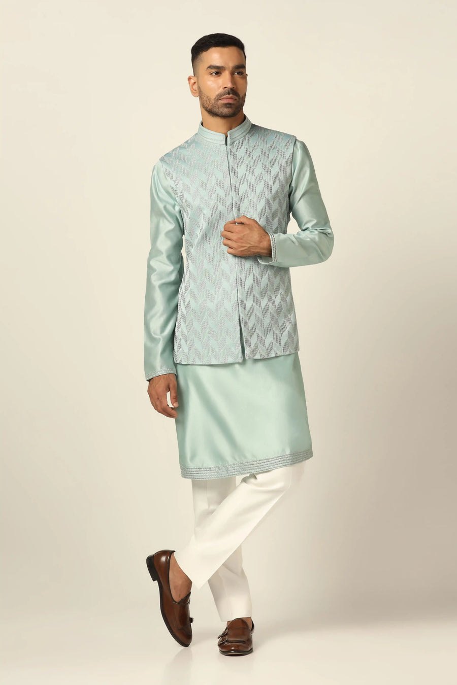 Blue Embroidered Nehru set