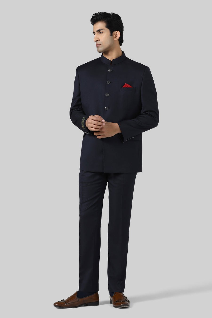 Textured Navy Bandhgala Suit
