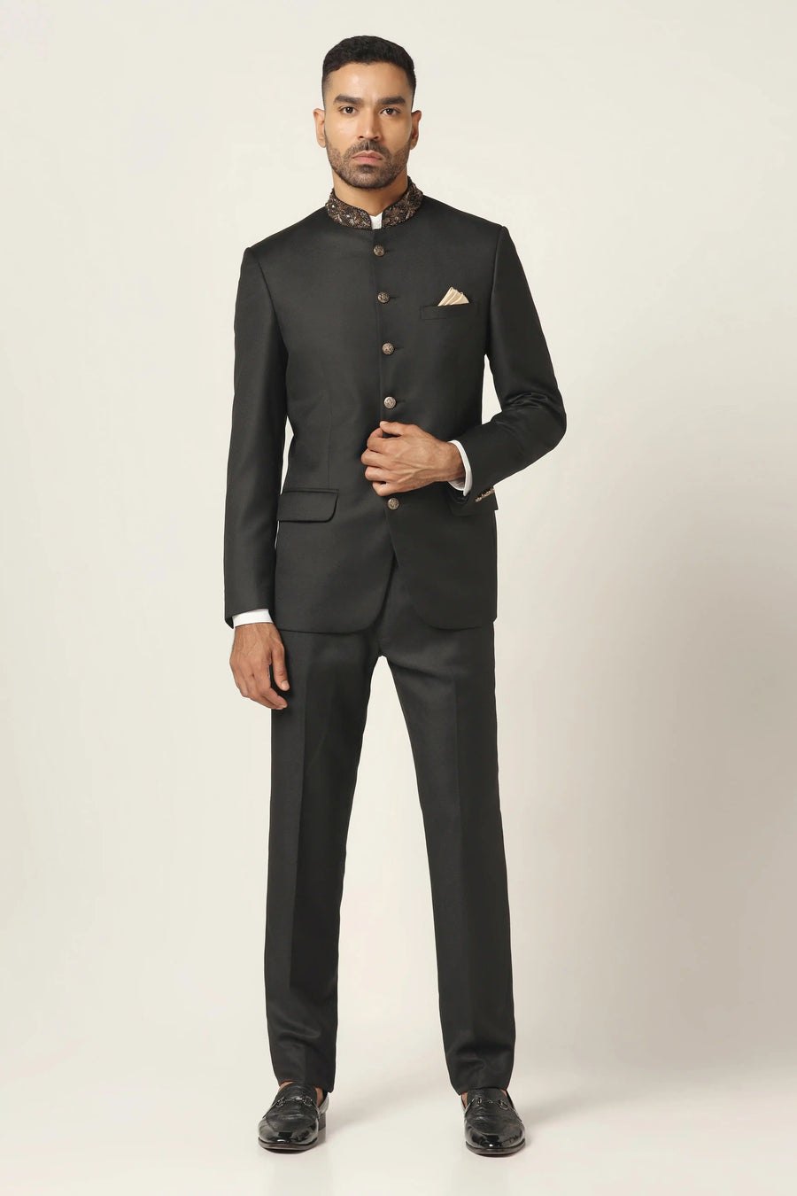 Black Bandhgala with Embroidery Work