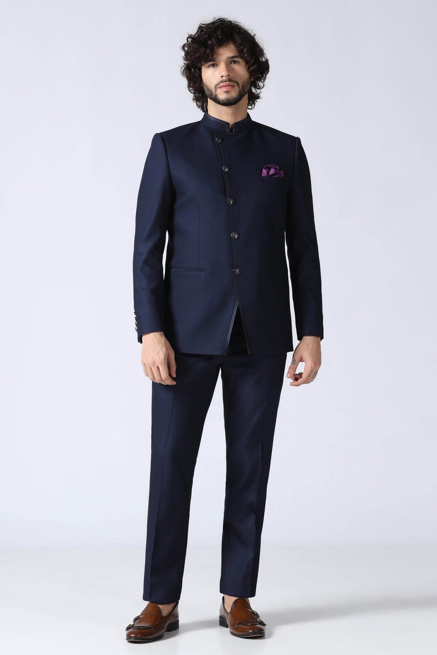 Navy Textured Bandhgala