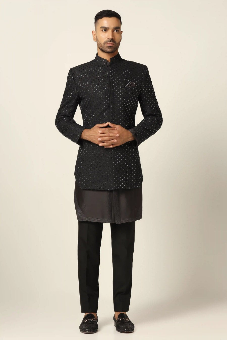 Black Embroidered Indowestern