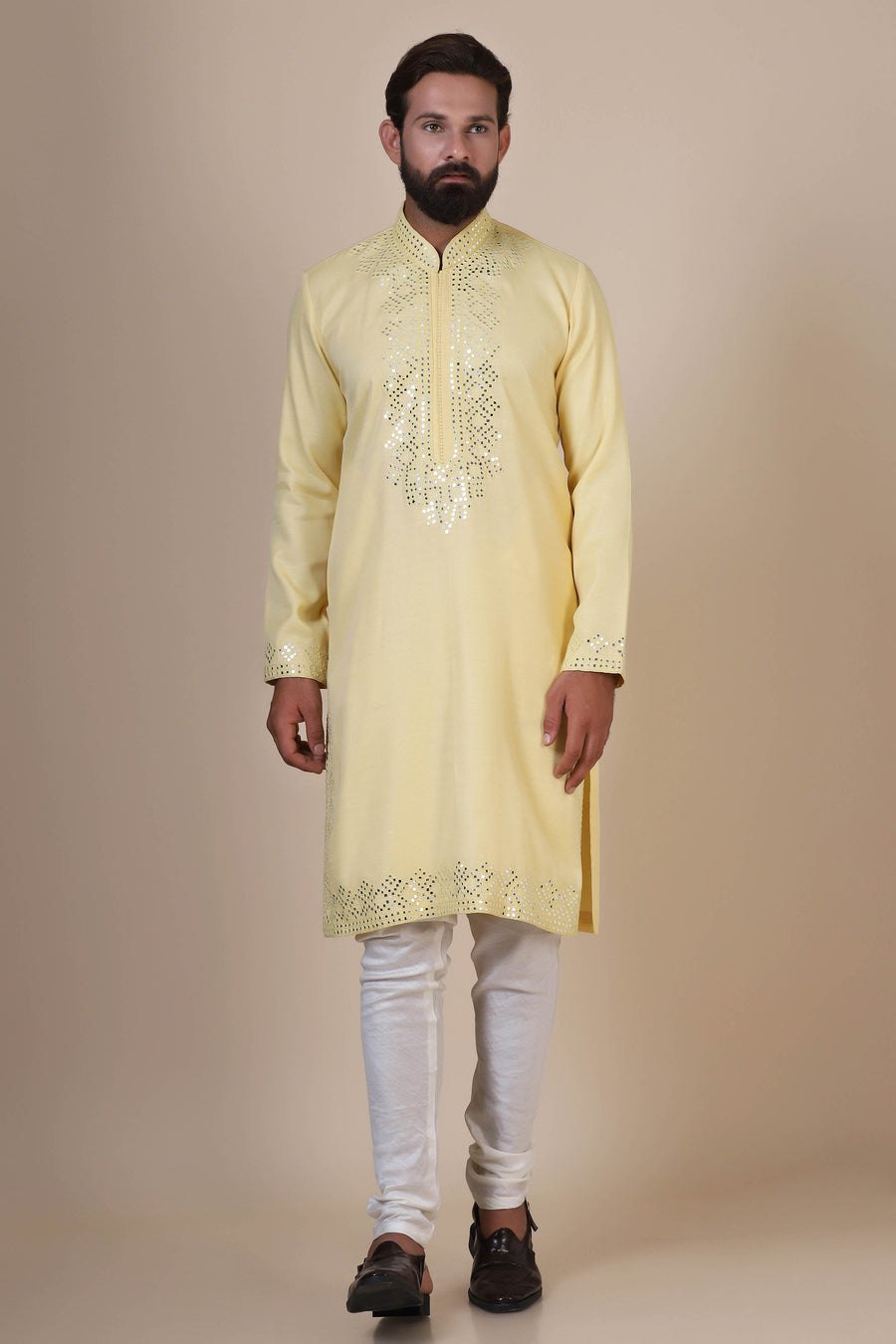 Yellow Mirror-work Kurta Pajama