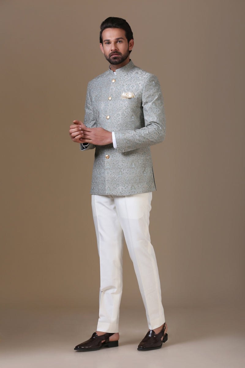 Green Embroidered Bandhgala
