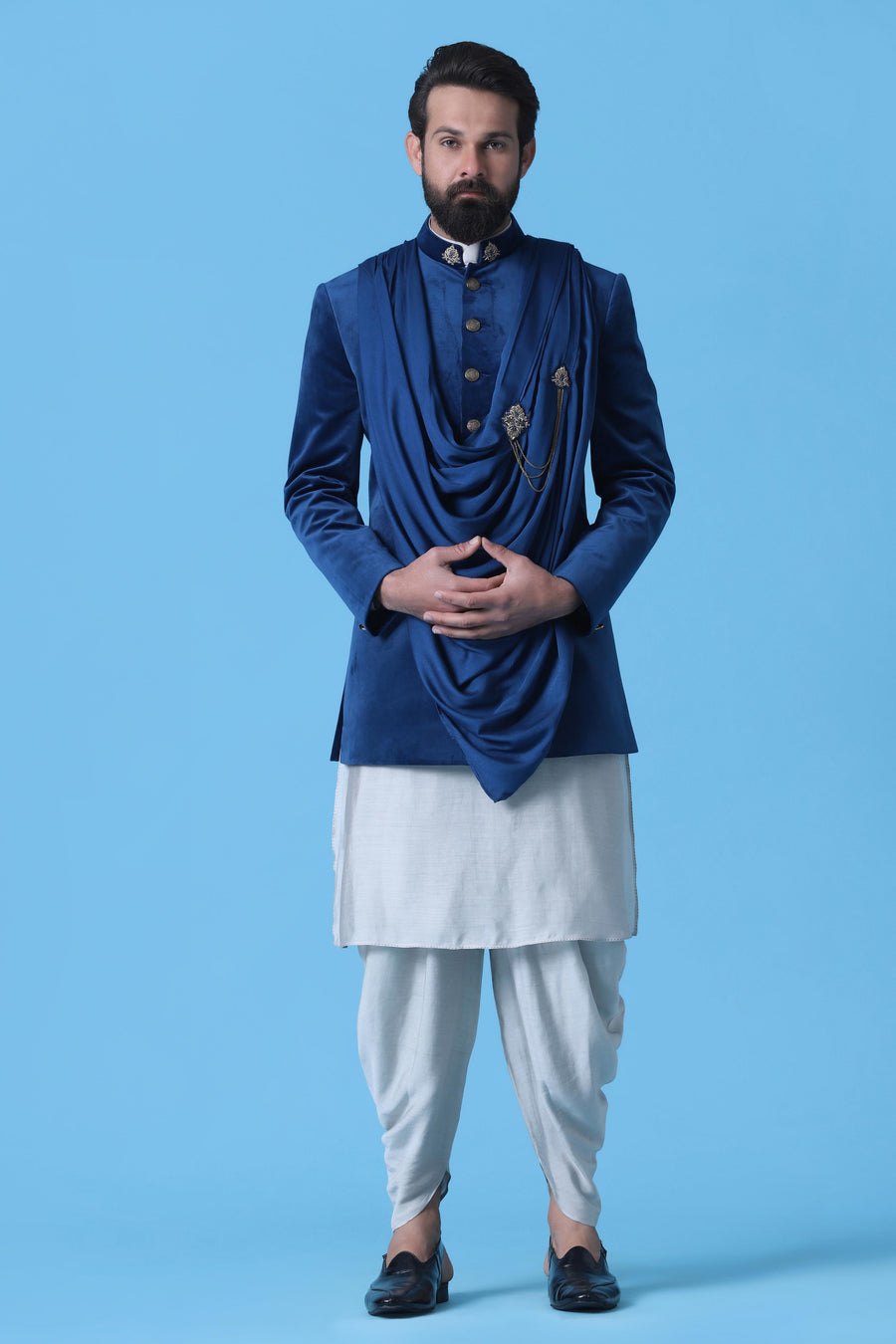 Navy Velvet Indowestern
