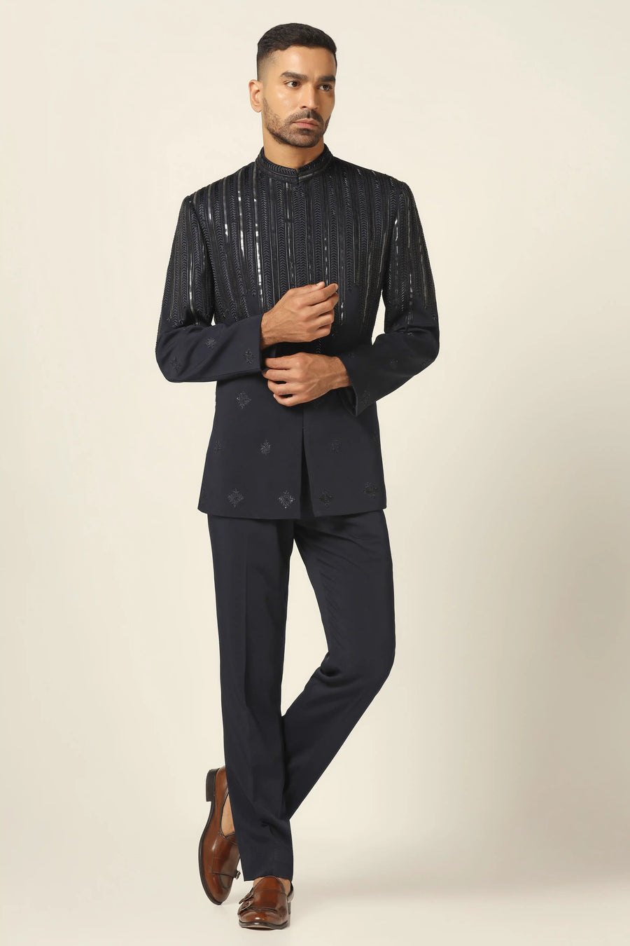Navy Geometric Bandhgala