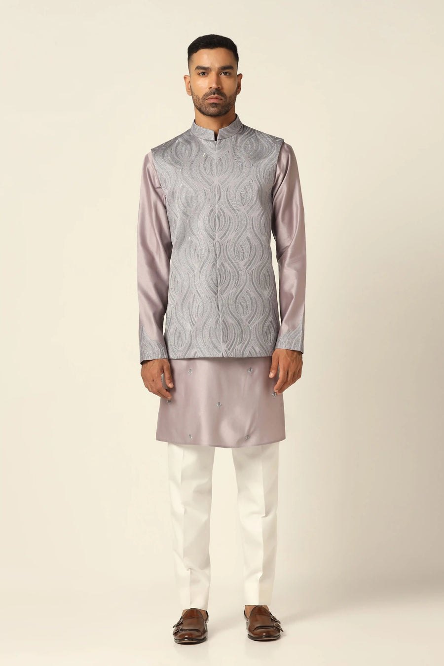 Purple Embroidered Nehru set