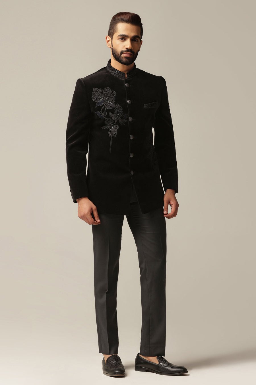 Black Velvet Bandhgala Suit