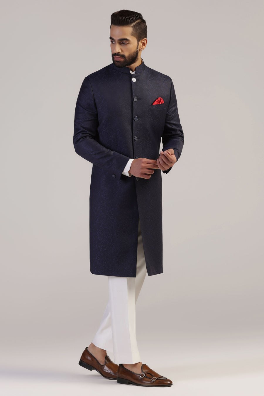 Navy Jacquard Indowestern