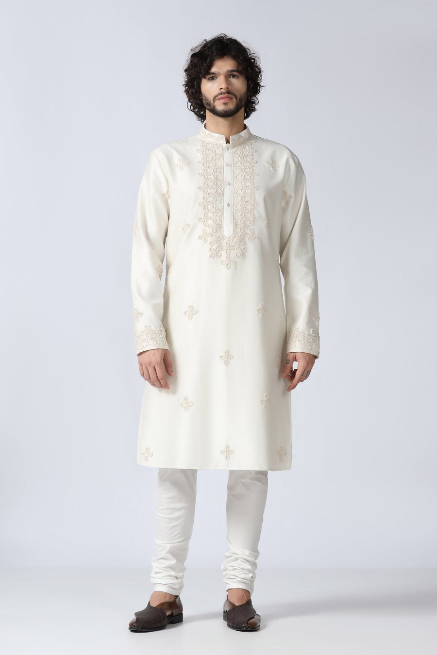 Off-white Embroidered Kurta Set