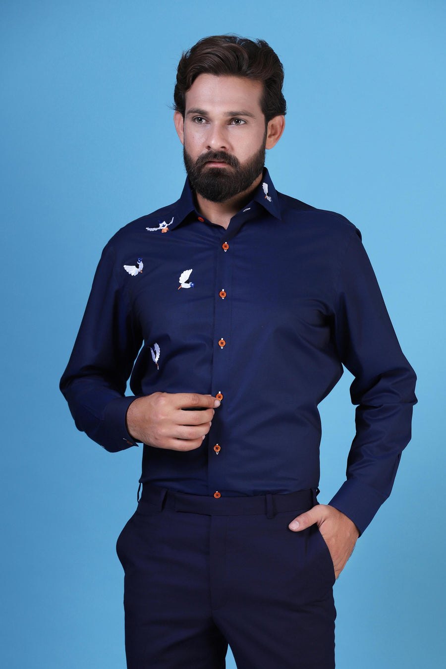 Navy Embroidered Shirt