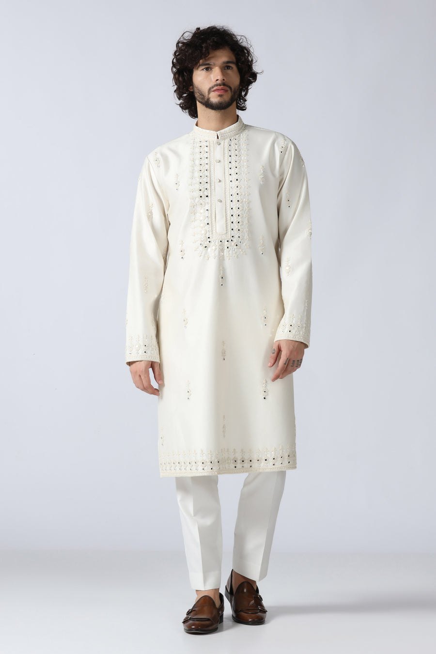 Ivory Mirrorwork Kurta Set