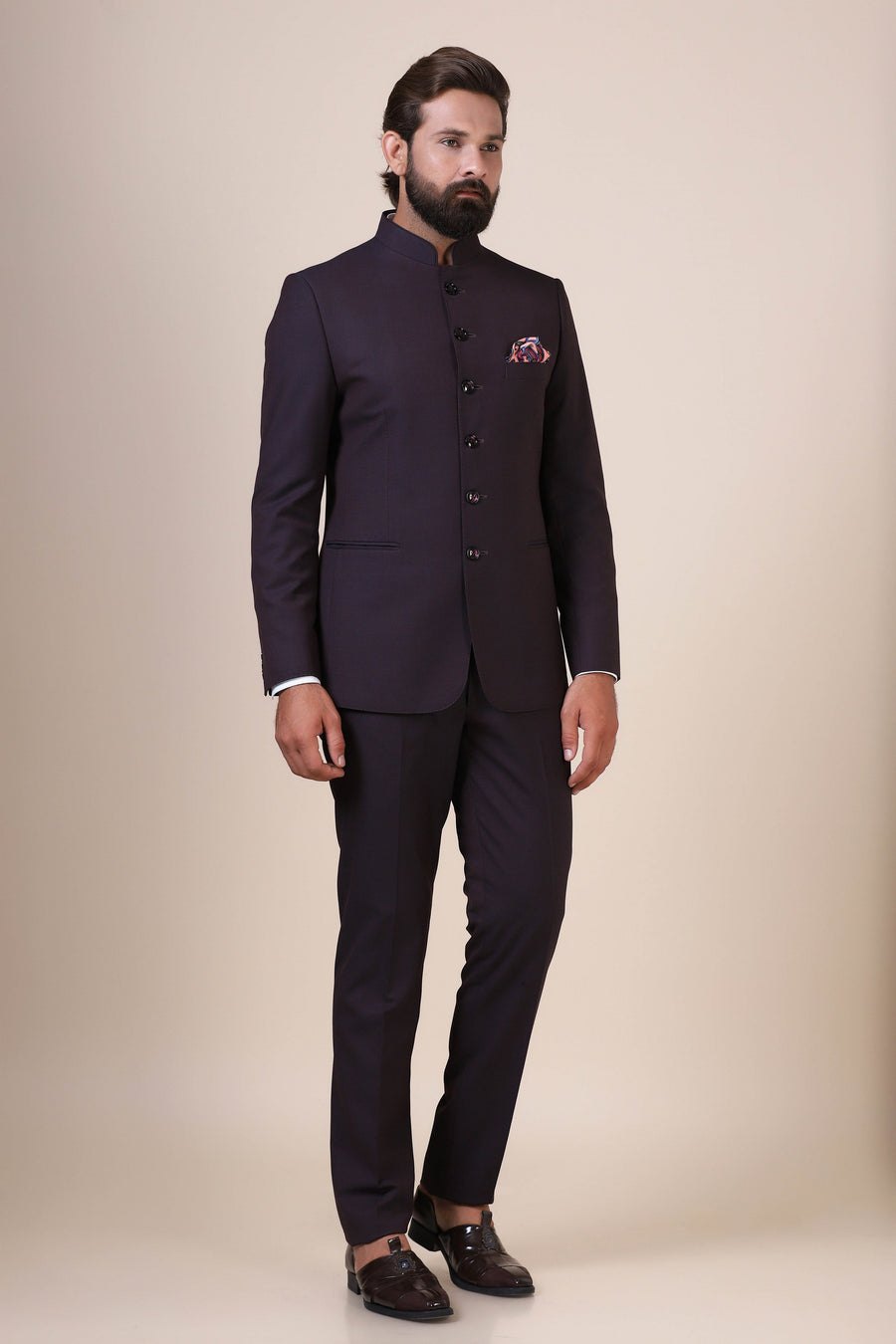 Wine Bandhgala Suit