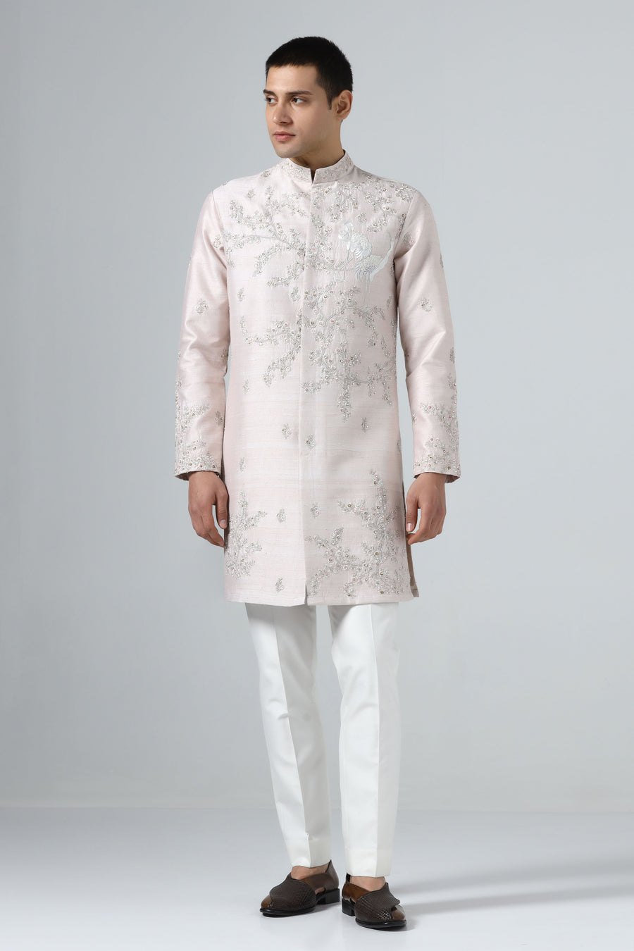 Pink Embroidered Achkan