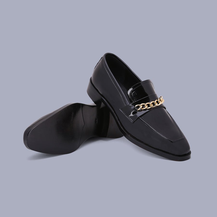 Black Loafers with Patent Leather