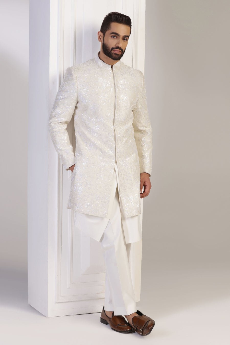 Ivory Embroidered Indowestern