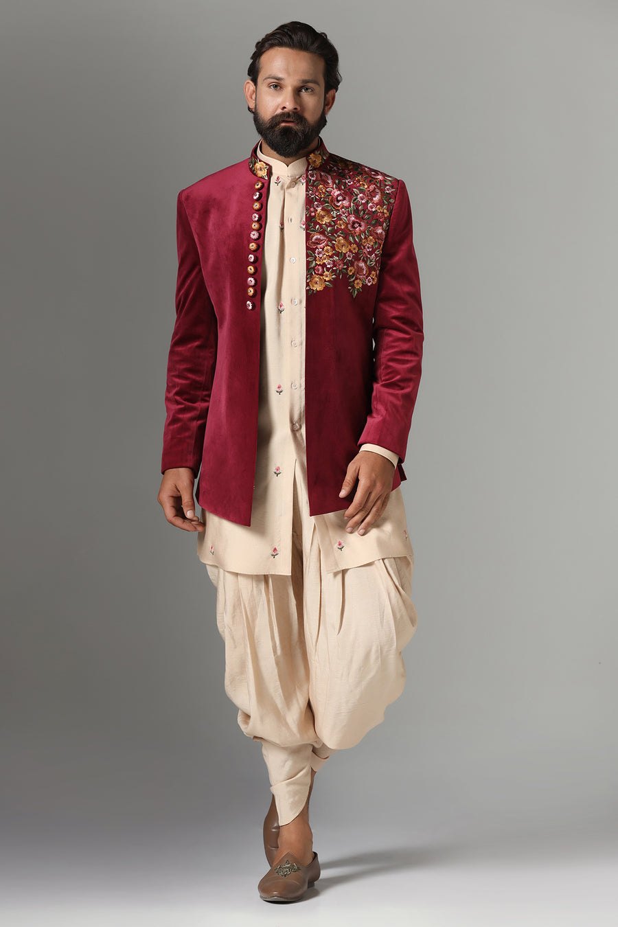 Red Velvet Embroidered Indo-Western