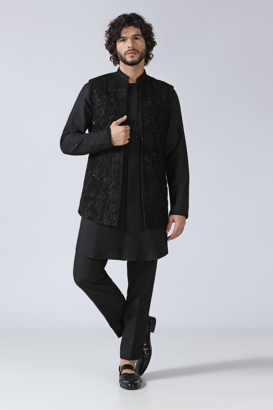 Black Embroidered Jacket Set