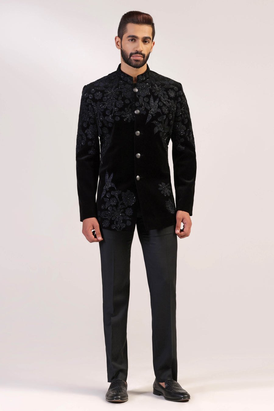 Black Velvet Bandhgala suit