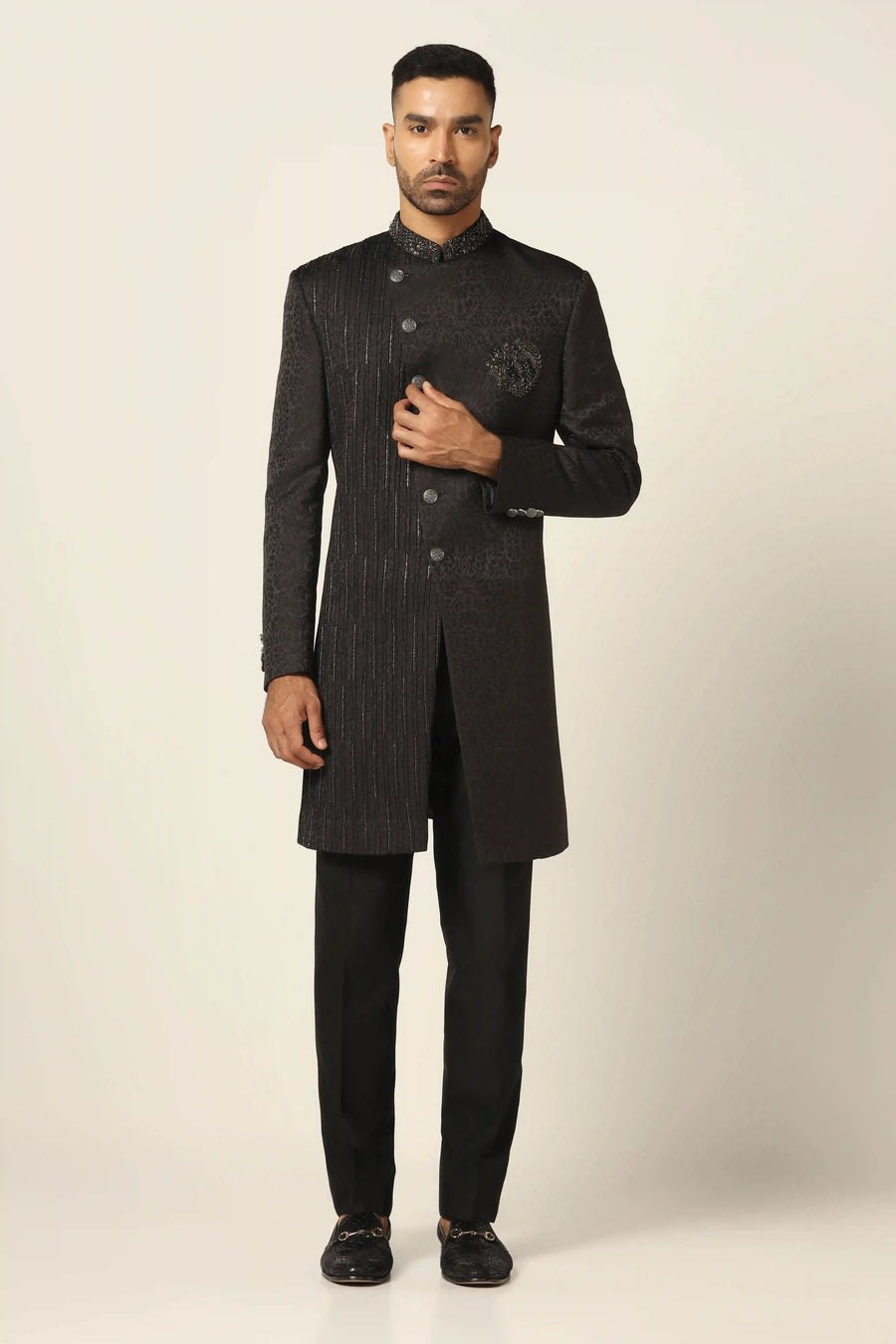 Black Embroidered Indowestern