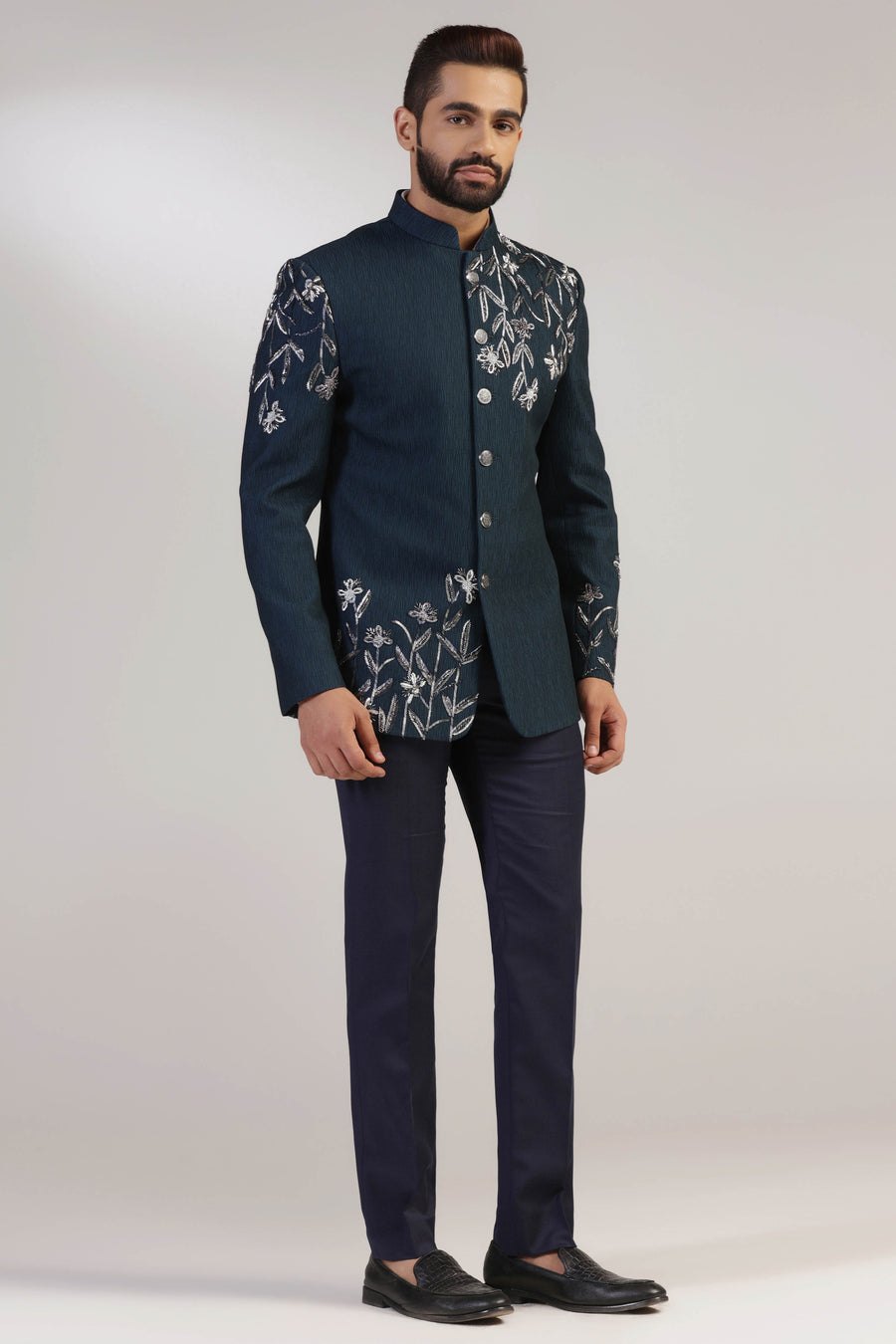 Green Embroidered Bandhgala