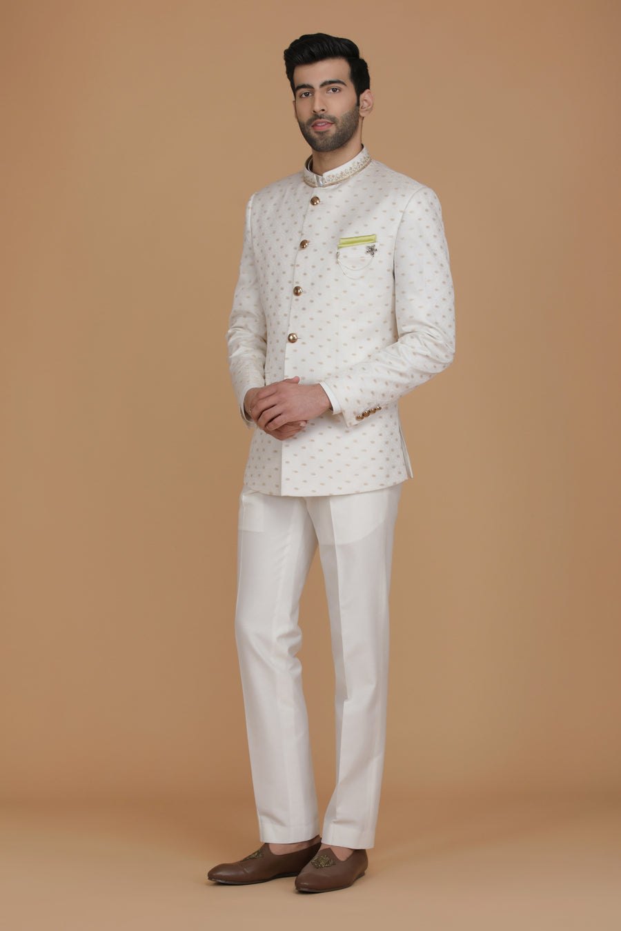 White Jacquard Bandhgala