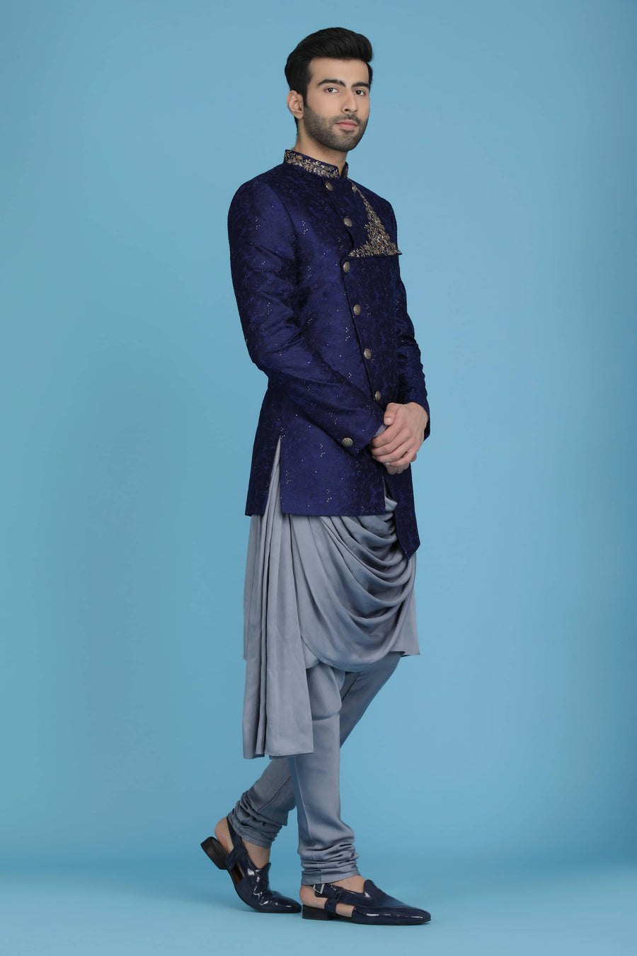 Navy Enbroidered Bandhgala