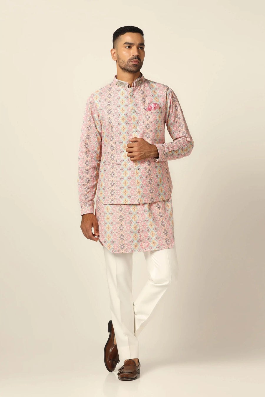 Peach Nehru Set