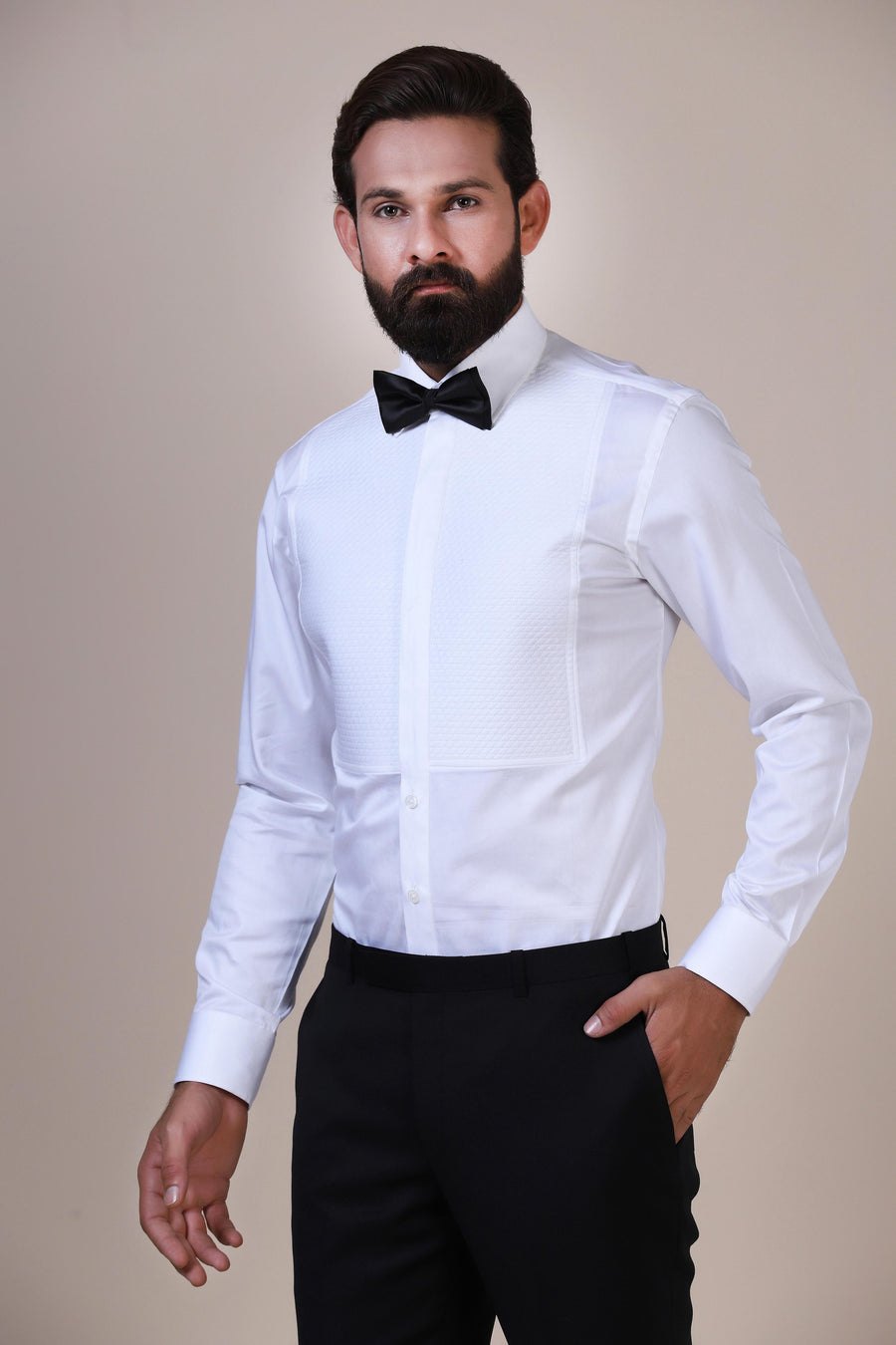 White Quilted Tuxedo Shirt