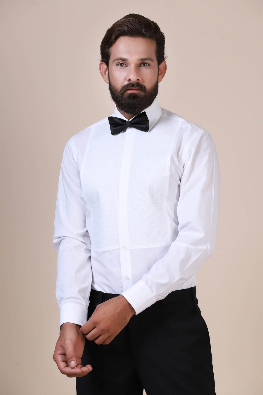 Tuxedo Shirt with Geometric Pintucks