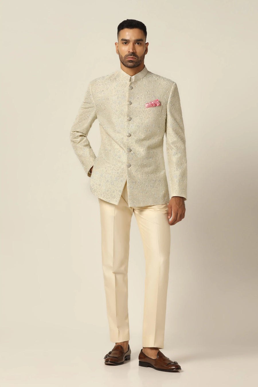 White Embroidered Bandhgala